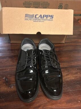 Bates Glossy Black Patent Leather Derby Dress Shoes